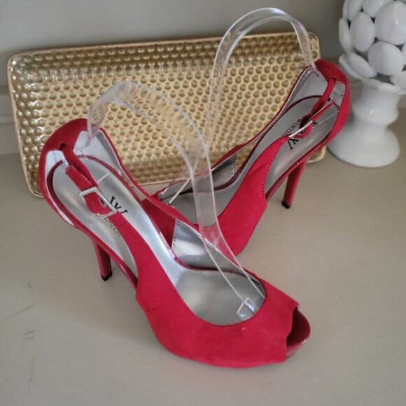 Worthington Womens Hidden Platform Red Suede Peep-Toe Slingback Heels- 7M - Picture 2 of 7